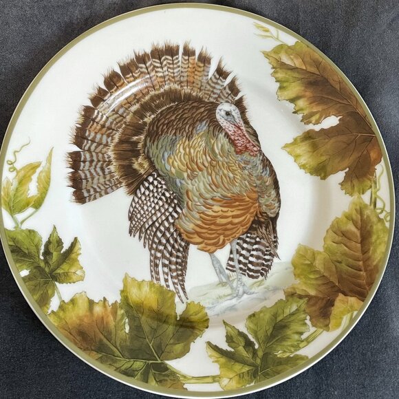 Williams Sonoma Botanical Leaf and Turkey 8.5" Salad Plate Fall Thanksgiving - Picture 11 of 12